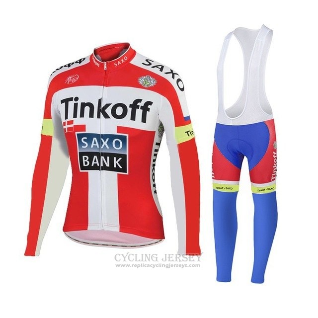 2018 Cycling Jersey Tinkoff Saxo Bank Red White Long Sleeve and Bib Tight